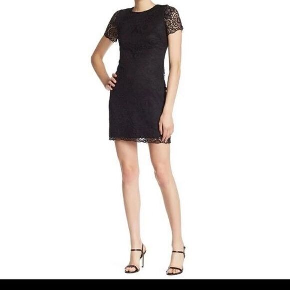 Laundry by Shelli Segal black, short sleeve lace dress Size 6P - Picture 1 of 7
